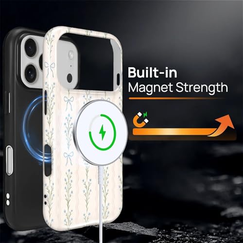 Magnetic for iPhone 17 Pro Case,[Compatible with Magsafe] Dual Layer Protective Heavy Duty Shockproof Rugged Drop Protection Bumper Hybrid Case - Blue Bow Stripes - color: Blue Bow Stripes, size: iPhone 17 Pro