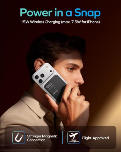 MOMAX Magnetic Wireless Power Bank, 10000mAh Slim 0.5" Portable Charger - color: Black, size: 10000 mAh