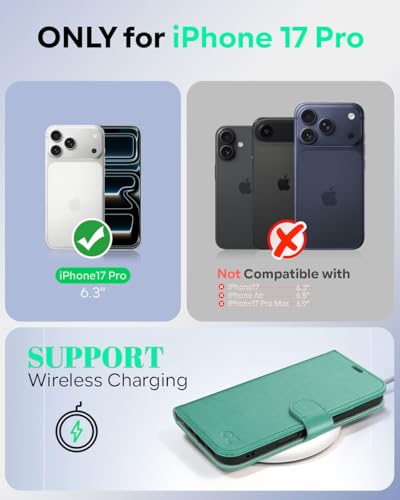 OCASE Compatible with iPhone 17 Pro Wallet Case, PU Leather Flip Folio Case with Card Holders RFID Blocking Kickstand [Shockproof TPU Inner Shell] Phone Cover 6.3 Inch 2025, Green - color: Green