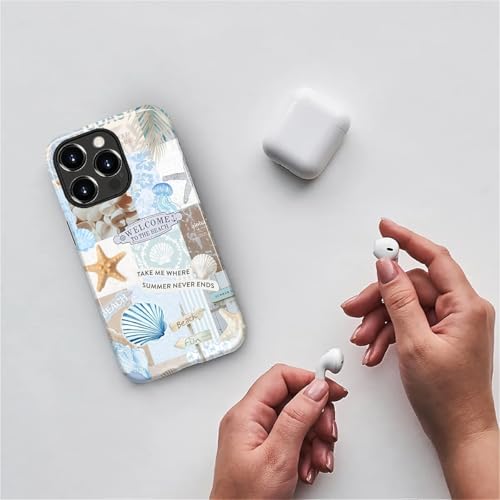 Case Compatible with iPhone 14 Pro Max, Cute Dual Layer Hybrid Phone Cover, Military Grade Drop Protection, Aesthetic Shockproof Phone Case for Women Girls, Boho Beach Summer Collage - color: Boho Beach Summer Collage, size: Iphone 14 Pro Max
