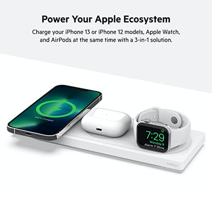 Belkin MagSafe 3 in 1 Wireless Charging Pad, Fast Charger (Renewed) - color: White, style: Certified Refurbished
