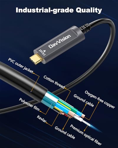 USB C Fiber Optic Cable with Side Screw Lock 33 FT, 10Gbps USB 3.2 Gen2 Active USB C Cable with German Chip,Ultra Slim & Long Distance for Industrial Camera,Machine Vision,Conference Camera - size: 33FT, style: With Screw - 1 Pack