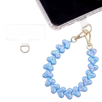 Heart Beaded Phone Wristlet | Phone Wrist Strap With Tether Tab | Cute Accessory for Phone, AirPods, Bag, Keys, Camera - color: Sky Mist