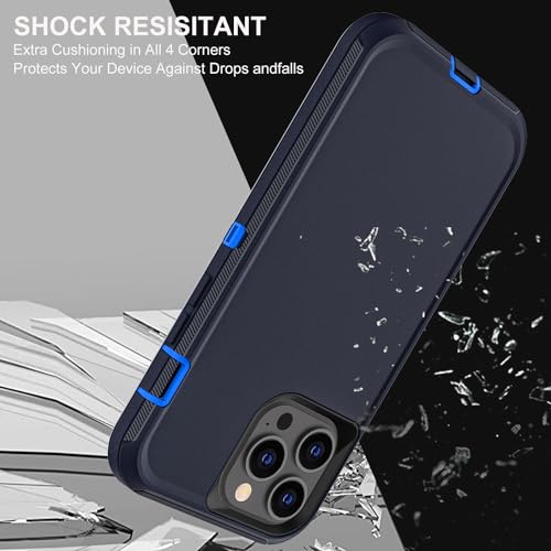 YKHJKLEC for iPhone 13 Pro Case, Military Grade 3 in 1 Heavy Duty Shockproof/Drop Proof/Dust Proof Case with 2Pcs Tempered Glass Screen Protector (Navy Blue) - color: Navy Blue
