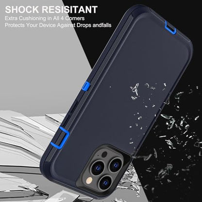 YKHJKLEC for iPhone 14 Pro Case, Military Grade 3 in 1 Heavy Duty Shockproof/Drop Proof/Dust Proof Case with 2Pcs Tempered Glass Screen Protector (Navy Blue) - color: Navy Blue