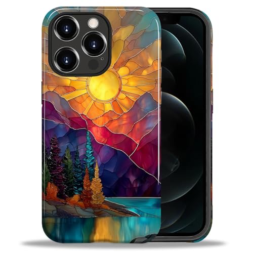 DAIZAG Case for iPhone 12 iPhone 12 Pro,Mountain Range Sunrise Stained Glass Full-Body Design Hybrid Dual Protection Soft TPU Hard PC Shockproof Scratch-Resistant Protective Cover Case for Men Women - color: Mountain Range Sunrise Stained Glass, size: iPh