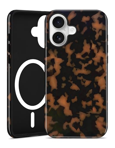 Jusy Magnetic Brown Tortoise Shell Phone Case for iPhone 16 Pro Max,Yellow | Compatible with MagSafe,Cute Aesthetic Cheetah Leopard Design,TPU and PC Protective Shockproof Cover - color: Yellow