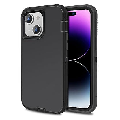 Compatible with iPhone 15/14/13 Phone Case, Dual Layer Shockproof Full Body Cover Military Grade Drop Protection Heavy Duty Phone Case for Women & Men (Black) - color: Black