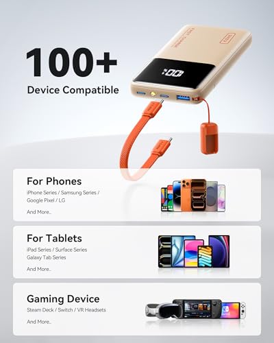 INIU Power Bank, Compact 10000mAh 45W PD Fast Charging Portable Charger - color: Beige