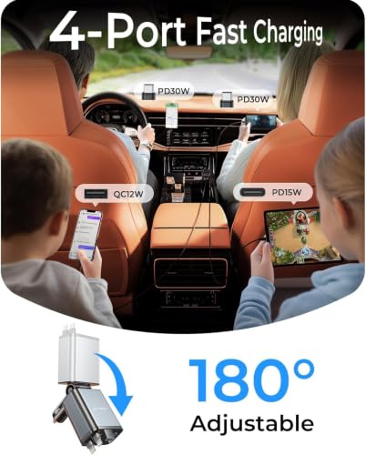 Retractable Car Charger for iPhone 18, 69W 4 in 1 USB C Car Charger