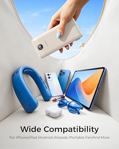 VEGER Portable Charger for iPhone, Power Bank Built in Cables and Wall Plug - color: Coffee