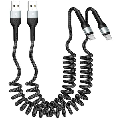 Coiled USB A to USB C Cable, 3FT USB C Cable,Black Charger Cord - color: Black