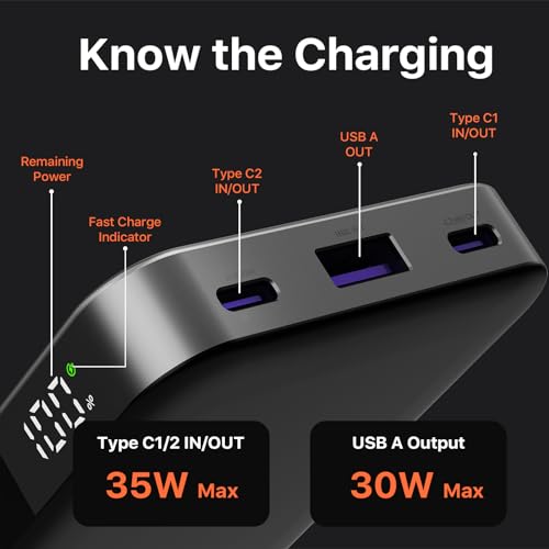 JUOVI Portable Charger 35W 10000mAh Power Bank - color: Black