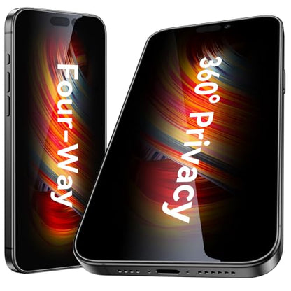 Esanik [2-Pack for iPhone 15 Pro Max 360° Privacy Screen Protector - 4-Way Anti-Spy Tempered Glass,Shatterproof, Anti-Peep, Scratch Resistant,Easy Installation Frame Included