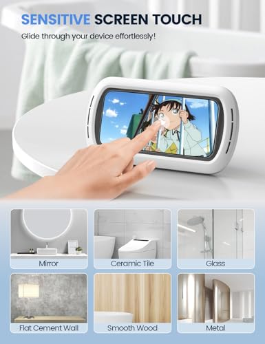 Lamicall Shower Phone Holder with Speaker Holes, IPX6 Waterproof Clear Sound & 480° Rotation Shower Case Accessories, Waterproof Bathroom Wall Mount for iPhone 17 Pro Max, S26 Ultra, 4-7" Phone - color: Snow White