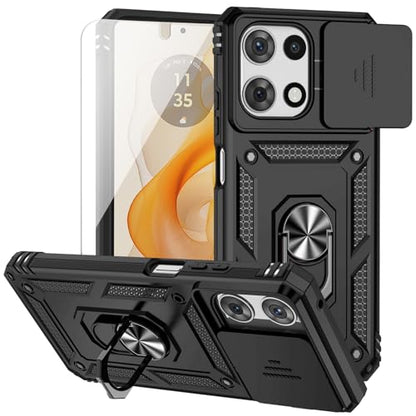 for Motorola Moto G 2025 / Moto G 2026 / Moto G Play 2026 Case, with Slide Camera Cover Screen Protector Ring Holder Kickstand Military Grade Protection 15ft Drop Tested Protective Phone Case (Black) - color: Black with camera cover Military-Grade 2nd gen