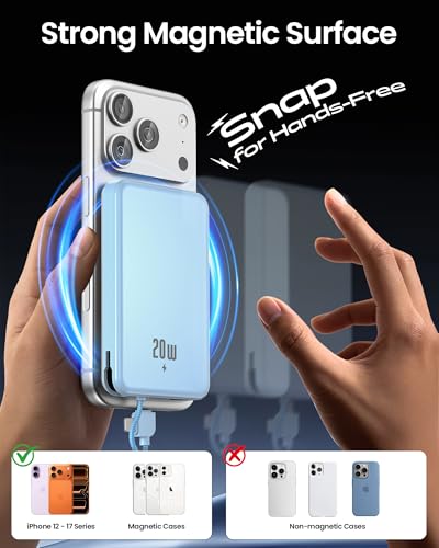 10000mAh Portable Charger, 20W Fast Charging, Built-in Cables with Handle | Charge from 20% to 85% in 30 Mins, 30% Smaller, magnetic grip, Stays Cool, LED Display, for iPhone, Samsung, Android Phones - color: 03.Blue