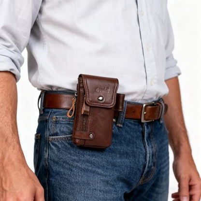 Leather Phone Holster - Genuine Full-Grain Buffalo Leather Cell Phone Holsters - for iPhone 16, 15, 14, 13pro, Galaxy S24, S23, S22 (Coffe, Medium) - color: Coffe, size: Medium