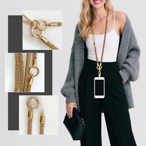 ABJFJE Crystal Phone Lanyard Crossbody & Wrist Strap Phone Strap Crossbody & Wrist Lanyard Anti Theft Phone Strap for Women - color: Brown
