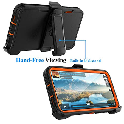 Njjex Rugged Case for Samsung Galaxy S23 Ultra, for Galaxy S23 Ultra Case with Belt Clip Holster, Full Body Protector Heavy Duty Shockproof Locking Swivel Holster Kickstand Hard Phone Cover [Orange] | Rugged heavy duty, shockproof full body protector, loc