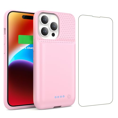 Battery Case for iPhone 14/13/13 Pro (6.1 Inch),Upgraded 7500mAh Ultra-Slim Portable Charging Case Rechargeable Protective Extended Battery Pack for iPhone 14/13/13 Pro Charger Cover-Pink - color: Pink