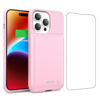 Battery Case for iPhone 14/13/13 Pro (6.1 Inch),Upgraded 7500mAh Ultra-Slim Portable Charging Case Rechargeable Protective Extended Battery Pack for iPhone 14/13/13 Pro Charger Cover-Pink - color: Pink