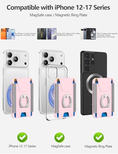 for Magsafe Wallet with Grip; 6-Card Holder; Stronger Magnetic Phone Wallet - color: Soft Blush Pink