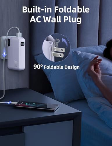RORRY Portable Charger 3 in 1 with Wall Plug 10000mAh Power Bank for iPhone - color: Purple