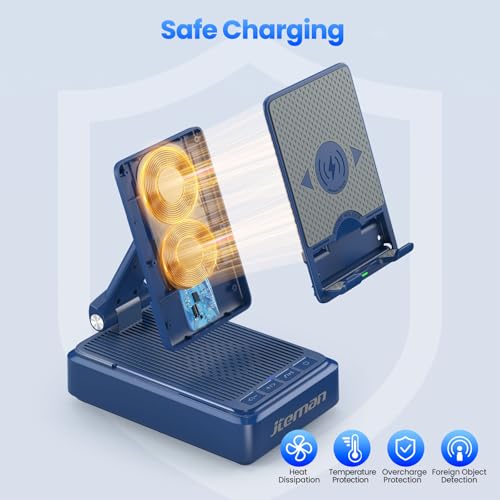 Jteman Cell Phone Stand with Bluetooth Speaker and Wireless Charger - color: Blue