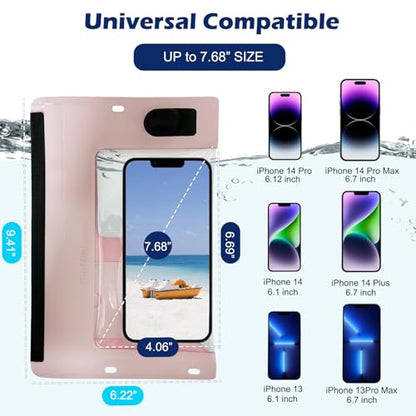 Vacuum Cell Phone Waterproof Phone Pouch IP68 Max 7” iPhone Pink | Bubble-free vacuum seal ensures HD photos & zero touch lag. IP68 waterproof protection for up to 7" iPhones & Samsung. - color: Pink, size: 1Pack