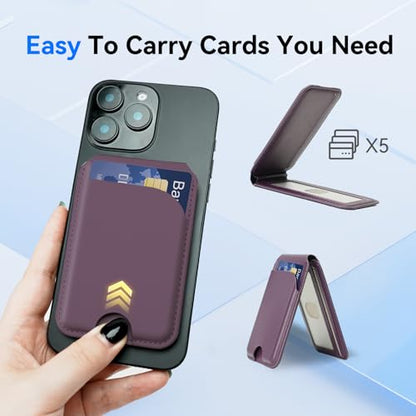 for MagSafe Wallet，Leather Magnetic Wallet for Phone with Adjustable Stand，5 Magnetic Credit Card Holder RFID Blocking for iPhone 17 16 15 14 13 12 Pro Max Air Series Cases (Purple) - color: Purple
