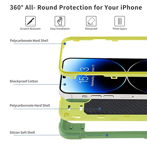 MARKILL Compatible with iPhone 14 Pro Case 6.1 Inch with Built-in Ring Stand, Military Grade Drop Protection Full Body Rugged Heavy Duty Case 3 in 1 Protective Durable Cover Avocado - color: Avocado, size: iPhone 14 Pro 6.1"