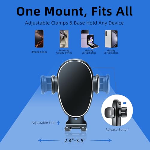 Car Phone Mount, Dashboard Phone Holder and Windshield Mount with One Button Release, Mechanical Clamp, Extendable Arm, 360 Degree Rotation, Washable Gel Suction Cup, Fits Most Smartphones - size: Universal | Mech