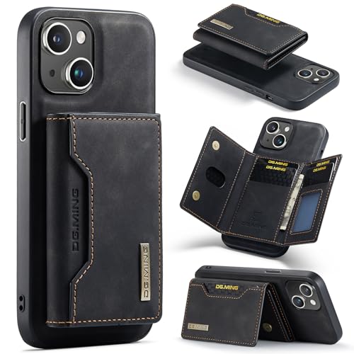 Leather Wallet Phone Cases Compatible with iPhone 15 Case with Card Holder Men 6.1'' 2 in 1 Detachable Back Cover (Black, IP 15) - color: Black, size: IP 15