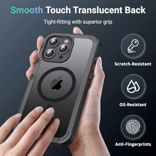 jaroco Magnetic for iPhone 15 Pro Case Heavy Duty Protection Black | Compatible with MagSafe,Military Grade Drop Protection,Translucent Matte,Non-Slip,Shockproof 2-Layer Durable Bumper Case - color: Black, size: iPhone 15 Pro