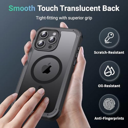 jaroco Magnetic for iPhone 15 Pro Case Heavy Duty Protection Black | Compatible with MagSafe,Military Grade Drop Protection,Translucent Matte,Non-Slip,Shockproof 2-Layer Durable Bumper Case - color: Black, size: iPhone 15 Pro