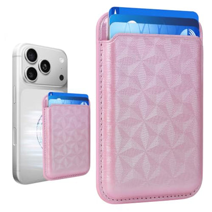 Magnetic Wallet Cell Phone Card Holder for Phone Case with Mag-Safe | Stronger Magnetic RFID Leather Phone Wallet Stick on Series of iPhone 17/16/15/14/13/12 and Pro/Promax, Holo Pink - color: Holo Pink, size: 1 Pack