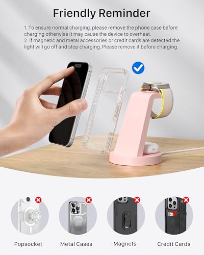 Anlmz 3 in 1 Charging Station - Wireless Charger for Apple Multiple Devices - color: Pink
