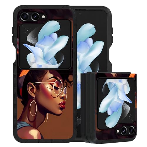 for Samsung Galaxy Z Flip 5 Case, Heavy Duty Dual Layer Hybrid Military Grade Shockproof Drop Folding Protective Cover for Samsung Galaxy Z Flip 5 5G 2023, African American Girl - color: African American Girl