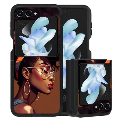 for Samsung Galaxy Z Flip 5 Case, Heavy Duty Dual Layer Hybrid Military Grade Shockproof Drop Folding Protective Cover for Samsung Galaxy Z Flip 5 5G 2023, African American Girl - color: African American Girl