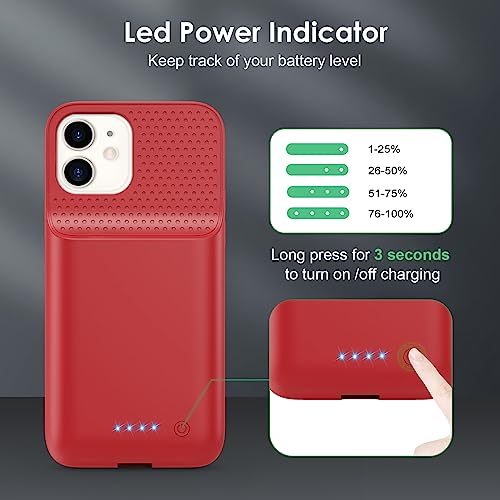 Battery Case for iPhone 12/12 Pro,[2025 Upgraded] 10800mAh Ultra-Slim Portable Extended Charger Case Cover for iPhone 12/12 Pro Charging Case (6.1 Inch)-Red - color: Red