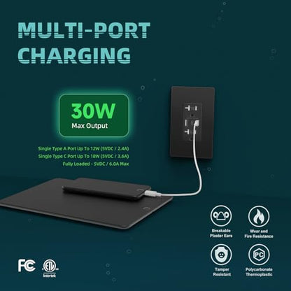 TOPELER 6.0A USB Receptacle Outlet, Black Power Outlet with USB C/A, 4Pack - color: Black, size: 20A