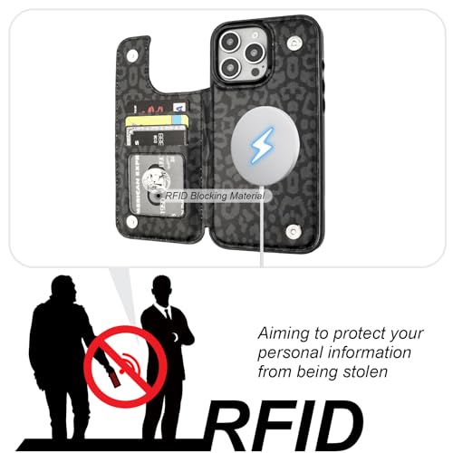 HAOPINSH for iPhone 16 Pro Max Case Wallet Compatible with MagSafe Wireless Charging, Black Leopard Cheetah Pattern Back Flip Folio Leather Kickstand Card Slots Case Double Magnetic Clasp Cover 6.9" - color: Black Leopard for MagSafe