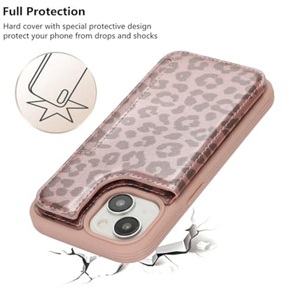 iCoverCase Compatible with iPhone 14 Plus Phone Case with Card Holder, Wallet Case for Women Men RFID Blocking PU Leather Protective Case 6.7 Inch (Rose Gold Leopard) - color: Rose Gold Leopard
