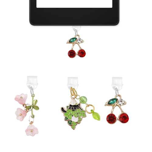 QPIXVB Kindle Dust Plug Charm,Dust Plug Charm Type C,Kindle Paperwhite Accessories,3PCS Cat Plants Phone Charms,Kindle and E-Reader Charms for Readers Book Lover,Cute Accessories for E-Reader Women - color: Cat and Plants