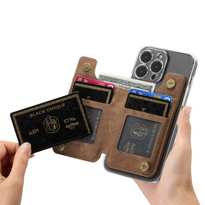 Wallet Stick on Phone Case, Credit Card Holder for Back of Phone Cases Retro Flip Leather Zipper Sleeve Pouch Compatible with iPhone, Samsung Galaxy Android Most Smartphones Brown - color: Brown