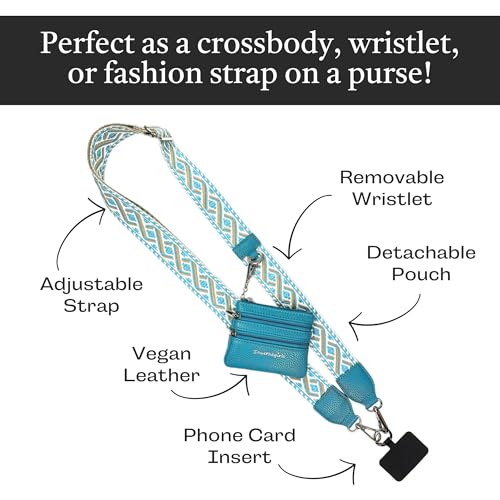 Save the Girls Clip & Go Phone Lanyard with Wallet Pouch, Peacock Blue - color: Peacock Blue