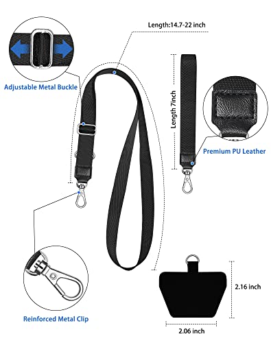 SHANSHUI 2 Pack Phone Lanyard, 4X Durable Pads Universal Nylon Cell Phone Neck & Crossbody Adjustable Cell Phone Lanyard Tether Fit All Smartphones - color: Blackgrey X2, size: 23inch