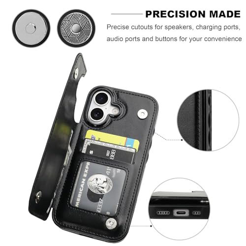 ONETOP for iPhone 17 Wallet Case with Credit Card Holder,Black | Kickstand,ID/Cash Holder,Case Wallet with Card Slots,Double Magnetic Clasp,Durable PU Leather Shockproof Cover for Women Men - color: Black