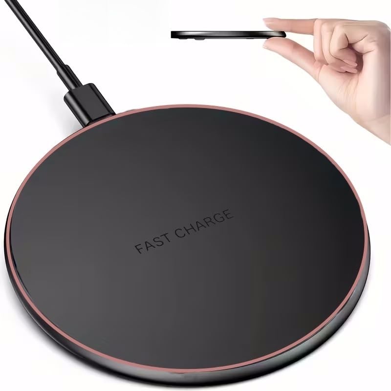 Ultra-Thin 15W Fast Wireless Charging Pad - a Sleek Round Charging Station for Desktop, Travel, and Home Office, Black - color: Black